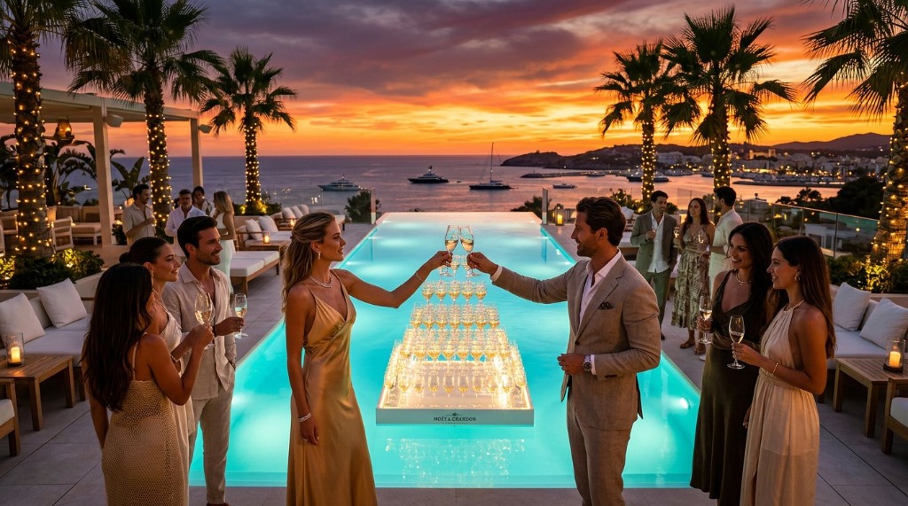 VIP beach club at sunset